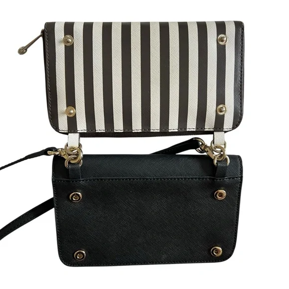 Henri Bendel 2 in 1 Centennial Stripe Wallet On A String / Black Crossbody Purse - Picture 5 of 16